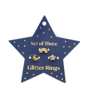 Glitter ring trio•Ster-Regenboog-Maan