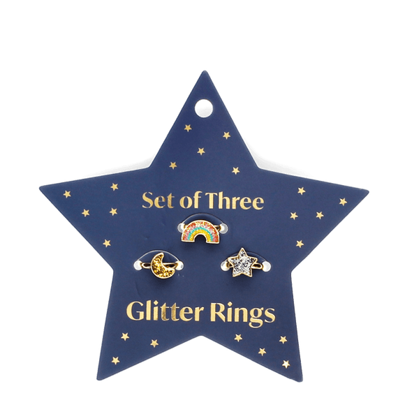 Glitter ring trio•Ster-Regenboog-Maan