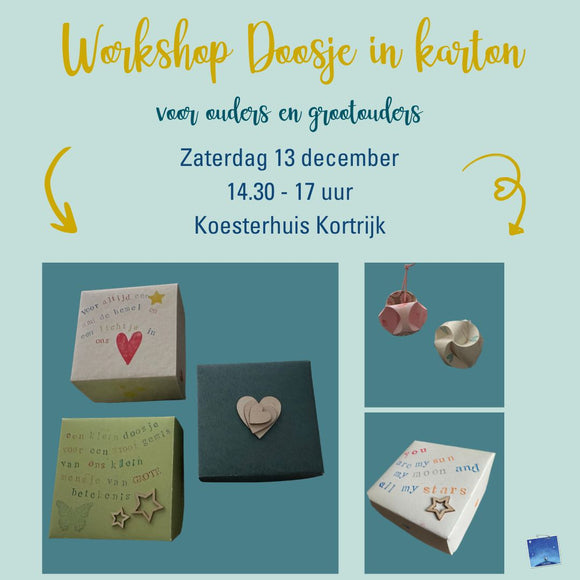 Workshop doosje in karton| 13/12 van 14.30 tot 17 uur in Koesterhuis Kortrijk
