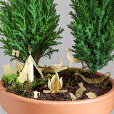 Miniatuur plantenpotdecoratie: fietsavontuur/camping